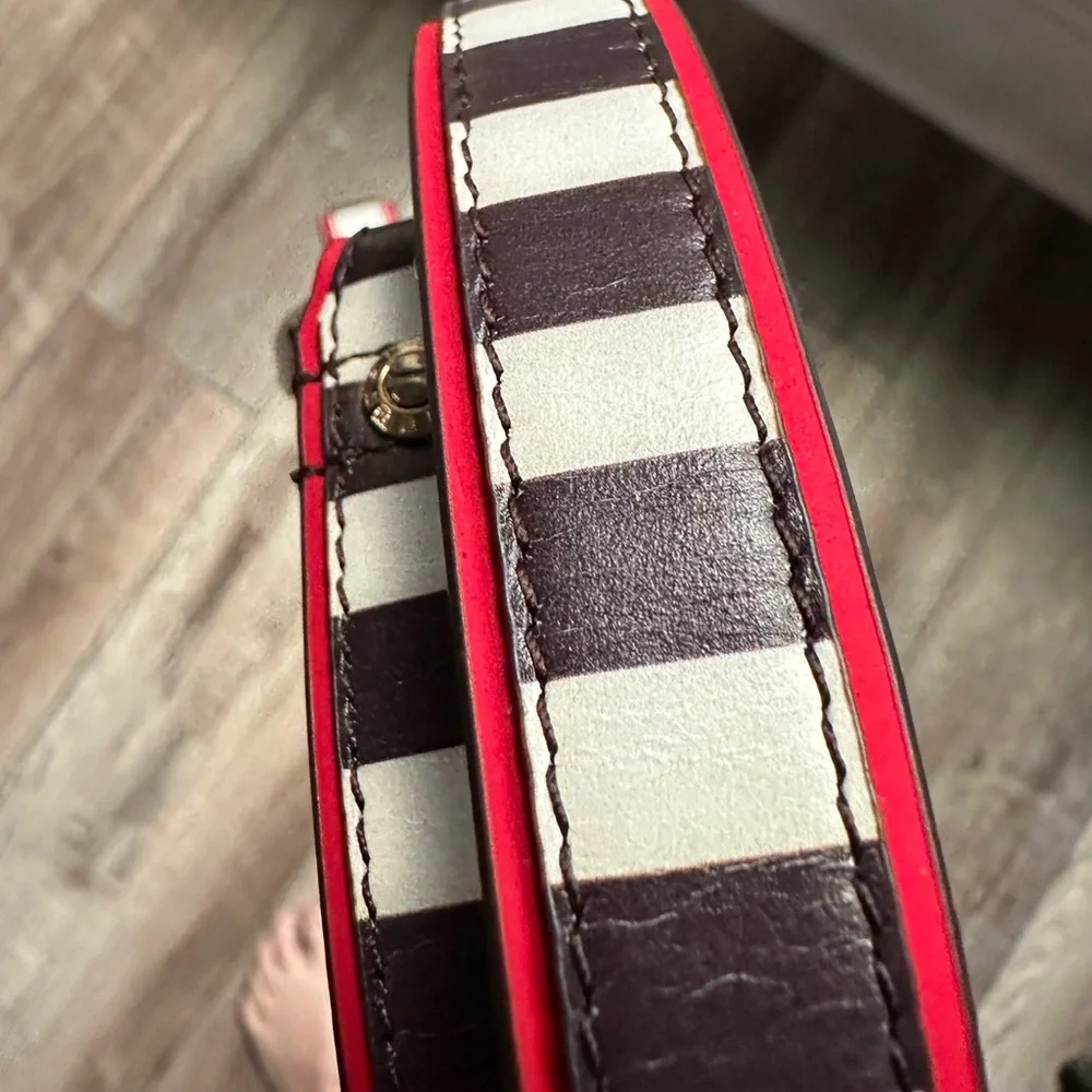 Vintage NWT Henri Bendel Centennial Stripe Safianno Leather Pet Collar Leash Set